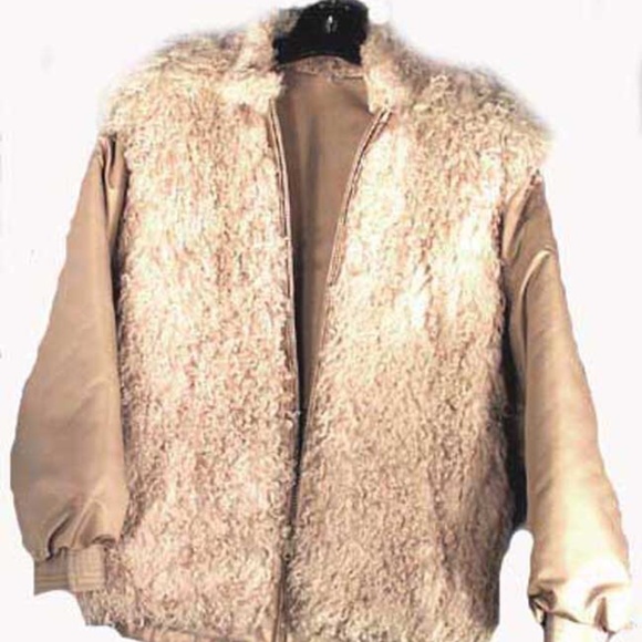 REVERSIBLE LAMB FUR JACKET, BEIGE, MISSES MEDIUM, FUR SIDE REVERSES TO WEATHERPR - Picture 2 of 5